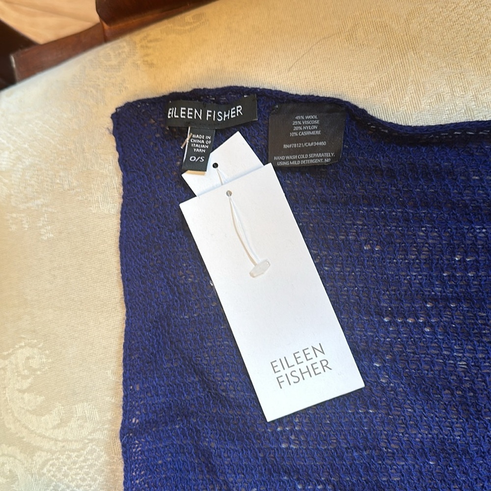 NWT Eileen Fisher royal blue Italian knit wool/cashmere blend scarf - Picture 5 of 10